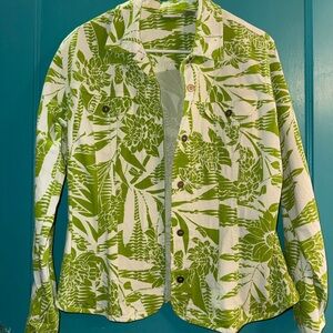 Chico's Green and White Patterned jacket